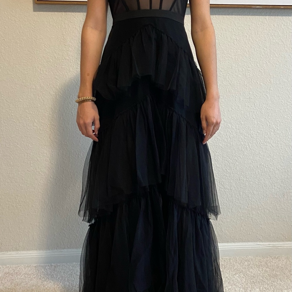 Betsy & Adam Black Tiered Maxi Dress